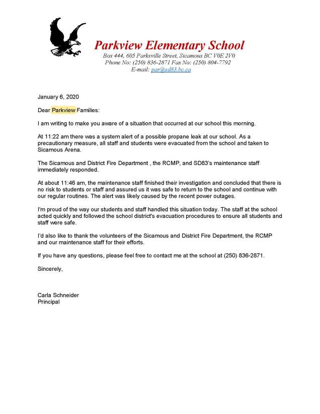 Propane evacuation letter